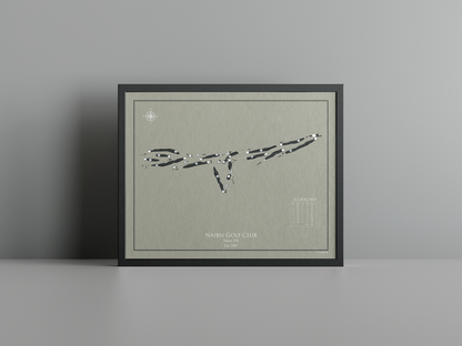 Nairn Golf Club golf course print, brown frame