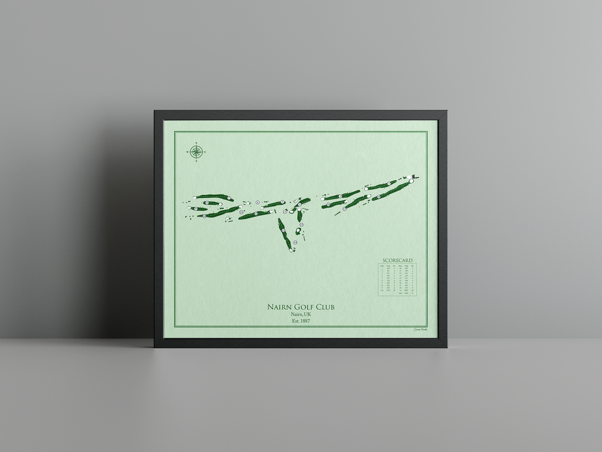 Nairn Golf Club golf course print, green frame