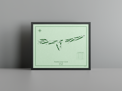 Nairn Golf Club golf course print, green frame