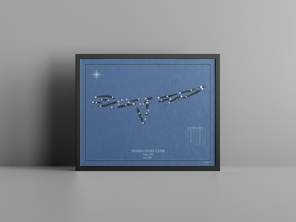 Nairn Golf Club golf course print, navy frame