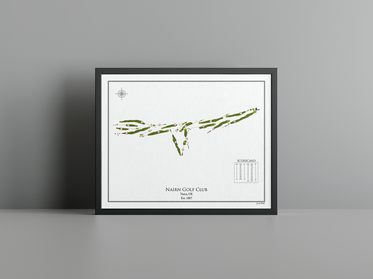 Nairn Golf Club golf course print, white frame