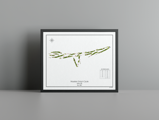 Nairn Golf Club golf course print, white frame