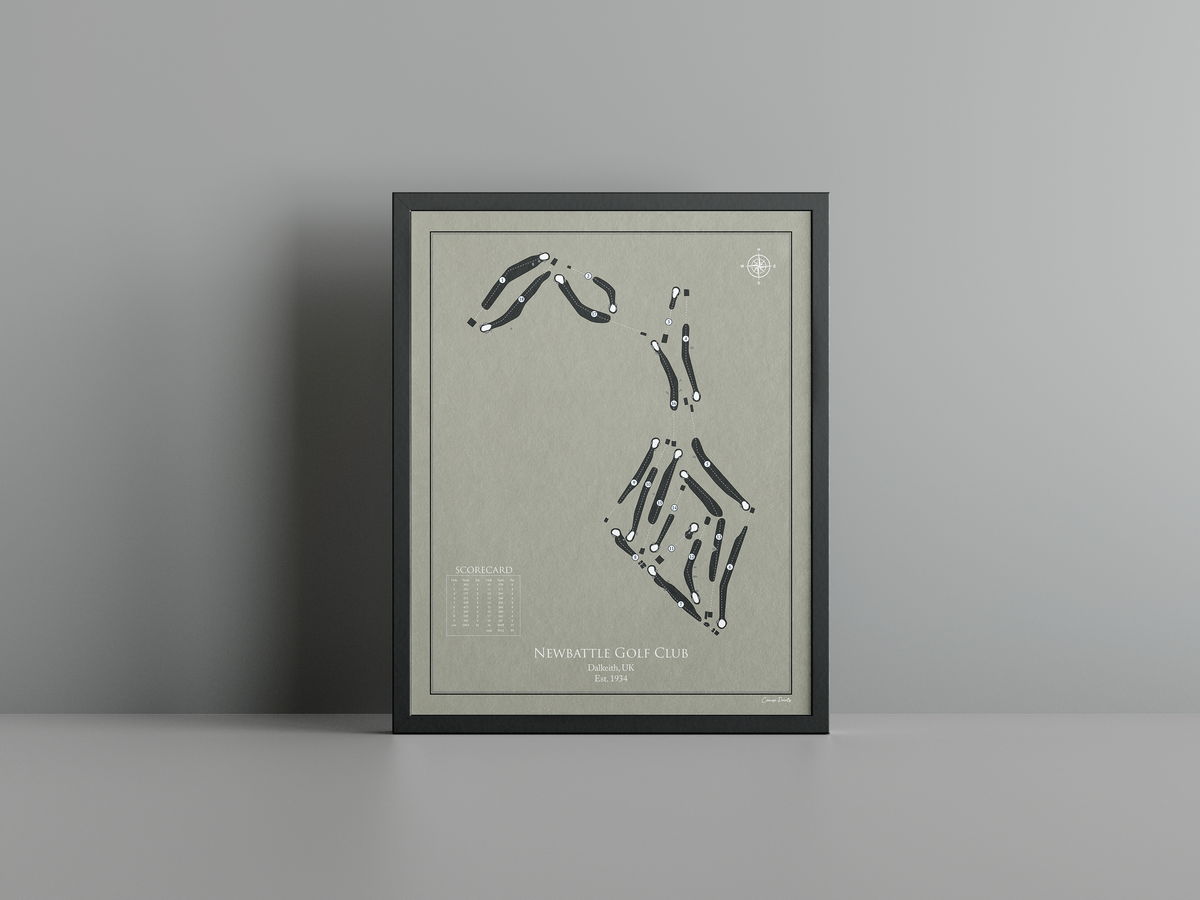 Newbattle Golf Club golf course print, brown frame