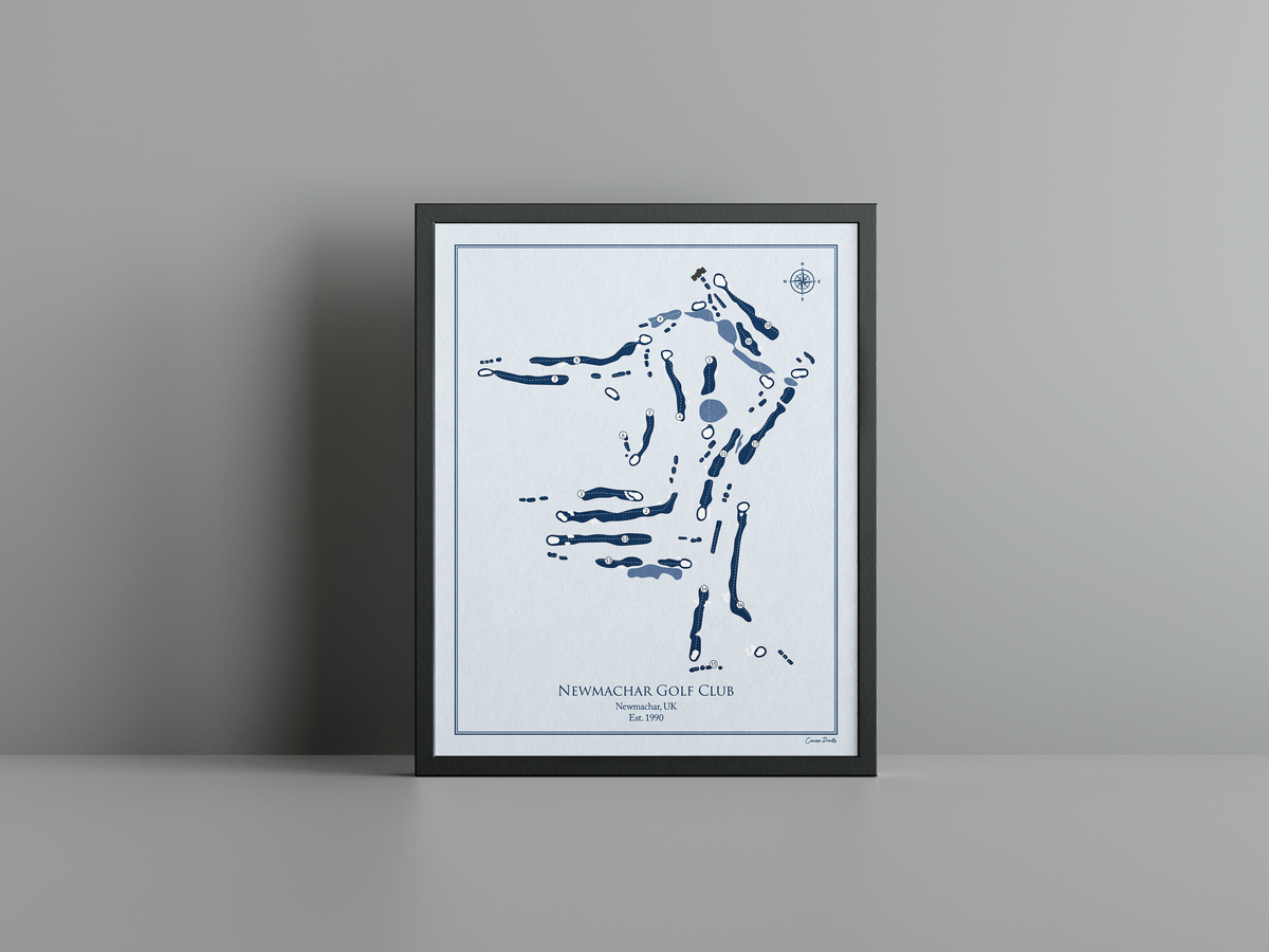 Newmachar Golf Club golf course print, blue frame