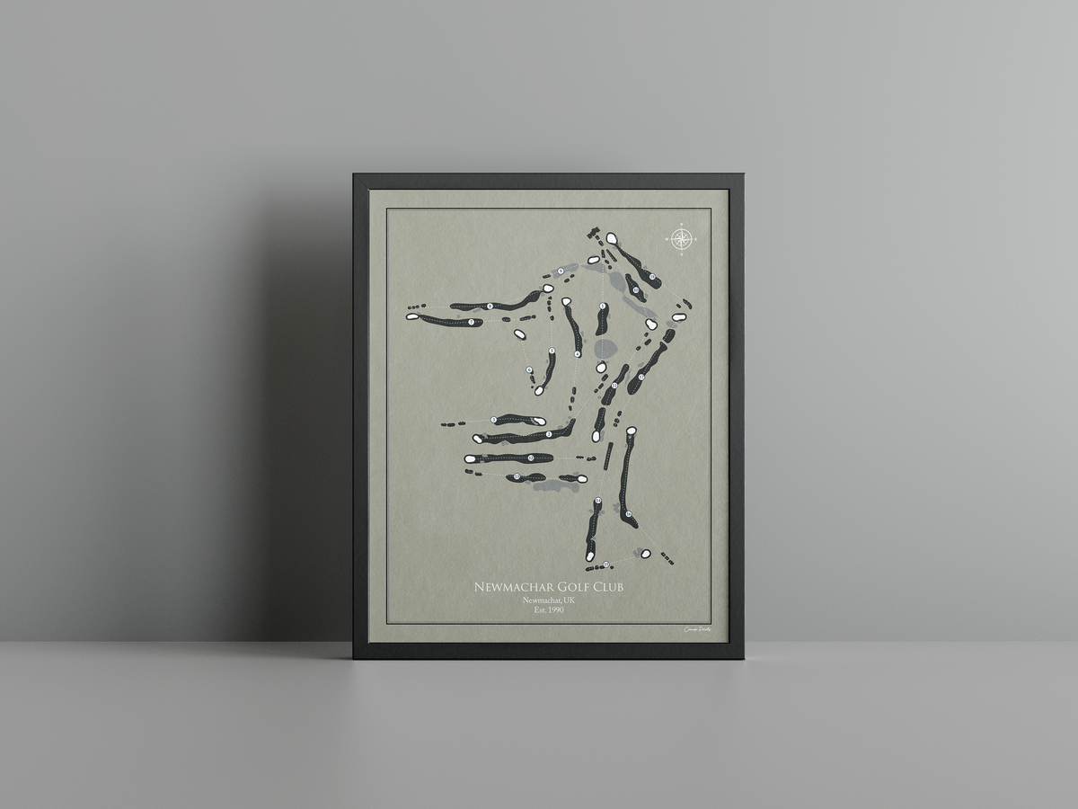 Newmachar Golf Club golf course print, brown frame