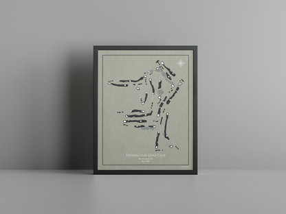 Newmachar Golf Club golf course print, brown frame