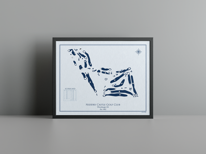 Niddry Castle Golf Club golf course print, blue frame