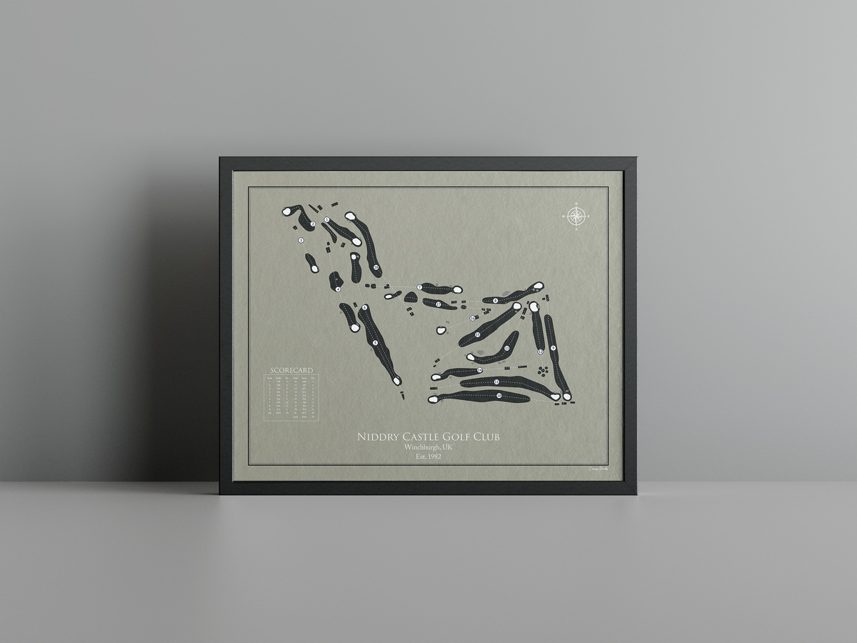 Niddry Castle Golf Club golf course print, brown frame