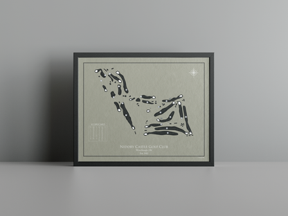 Niddry Castle Golf Club golf course print, brown frame