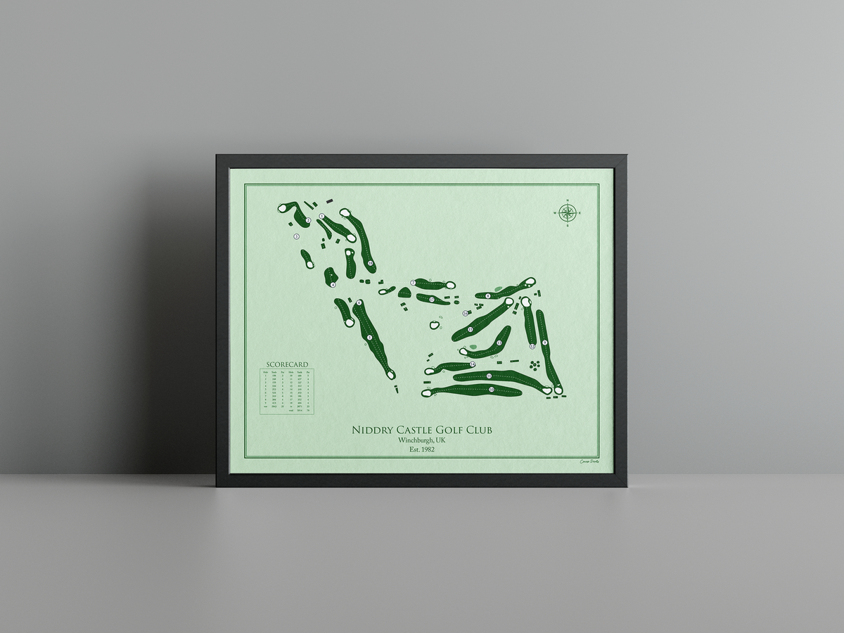 Niddry Castle Golf Club golf course print, green frame