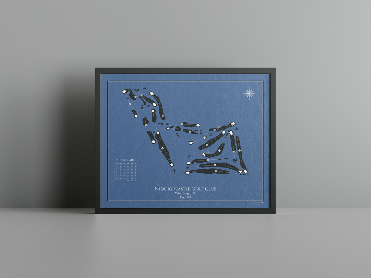 Niddry Castle Golf Club golf course print, navy frame