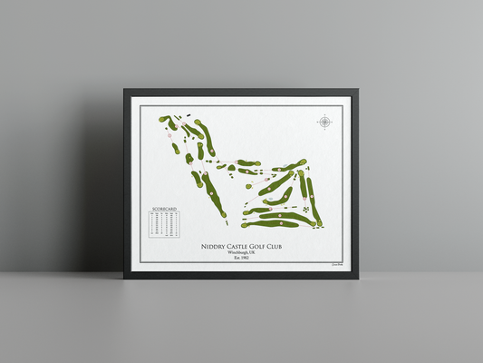 Niddry Castle Golf Club golf course print, white frame