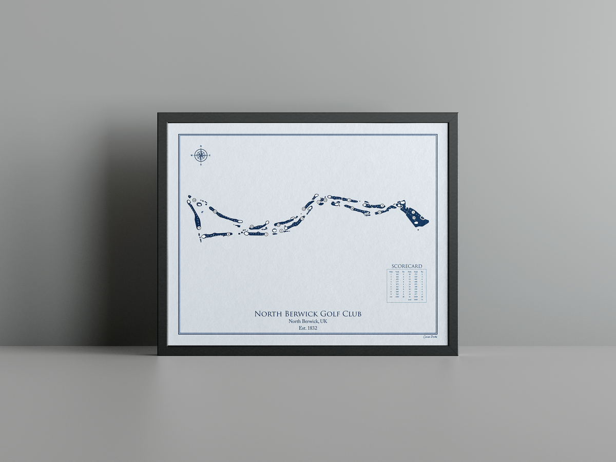 North Berwick Golf Club golf course print, blue frame