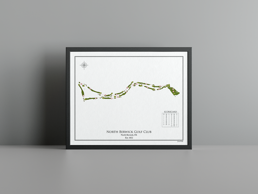 North Berwick Golf Club golf course print, white frame