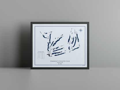 Oakmont Country Club golf course print, blue frame
