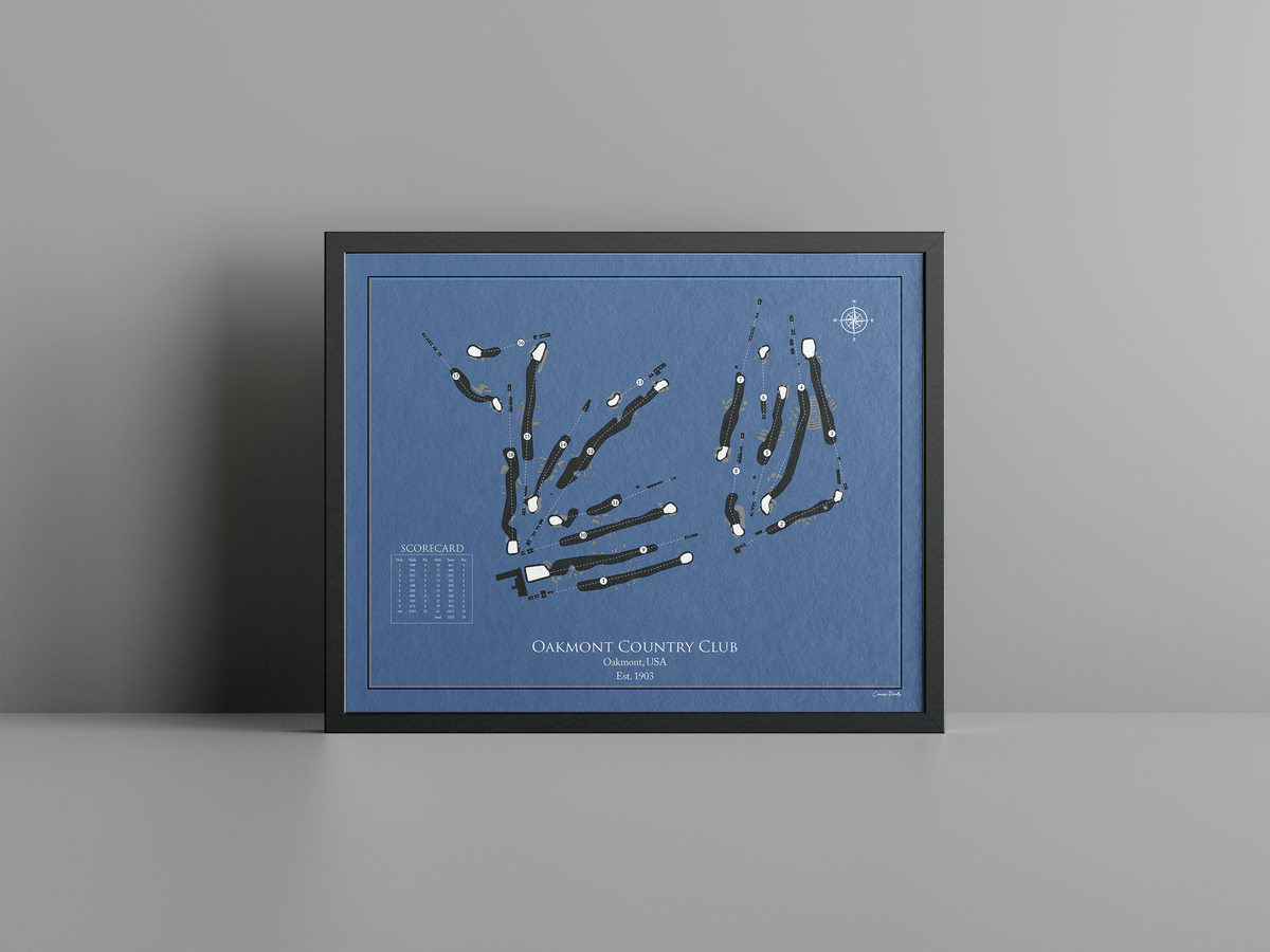 Oakmont Country Club golf course print, navy frame