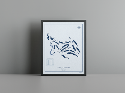 Oslo Golfklubb golf course print, blue frame