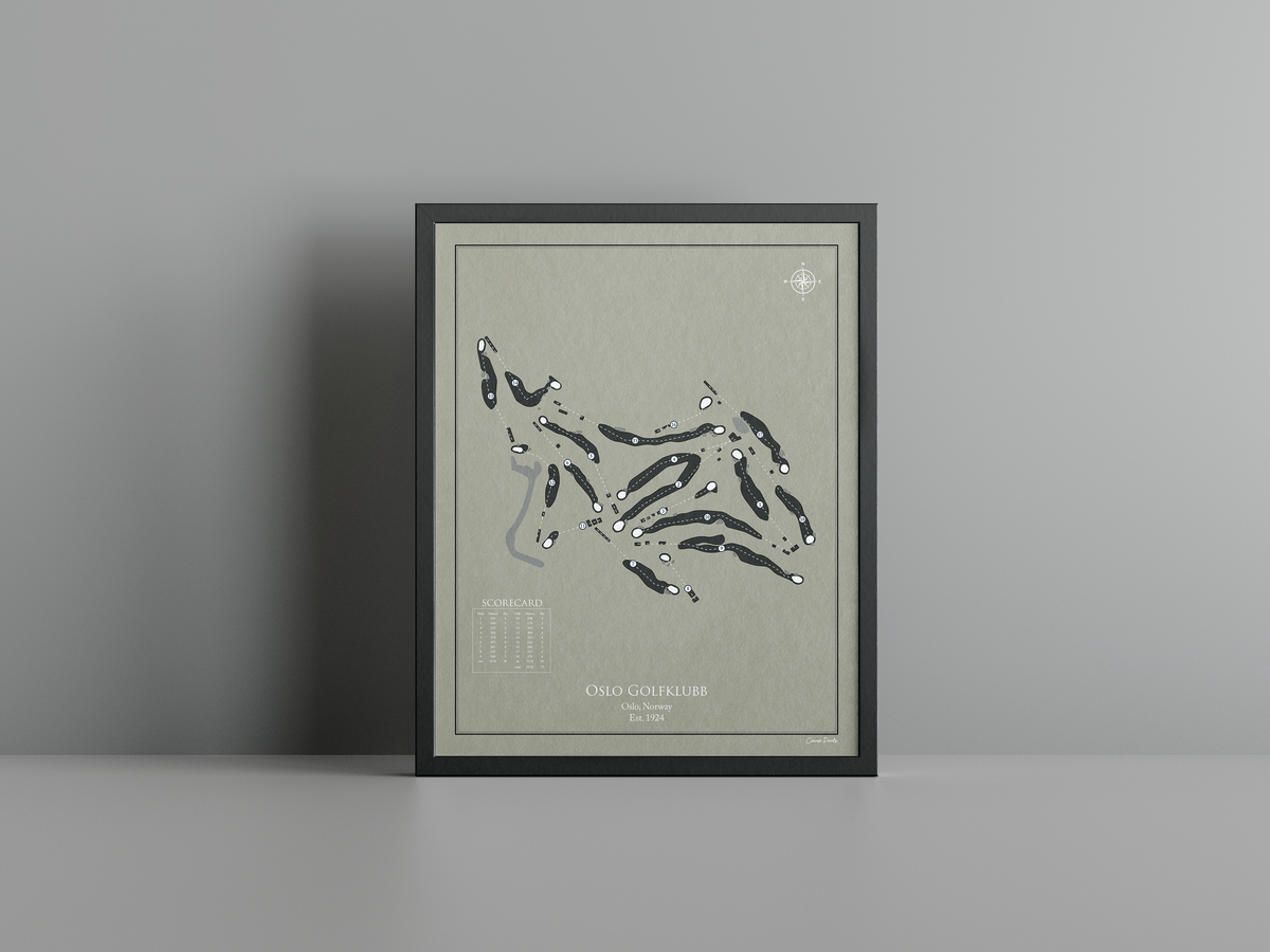 Oslo Golfklubb golf course print, brown frame