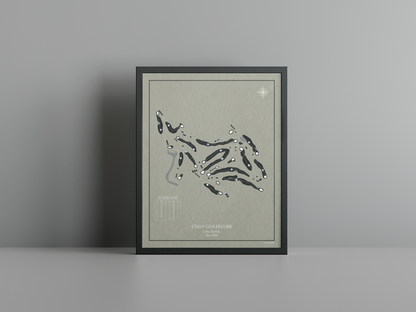 Oslo Golfklubb golf course print, brown frame