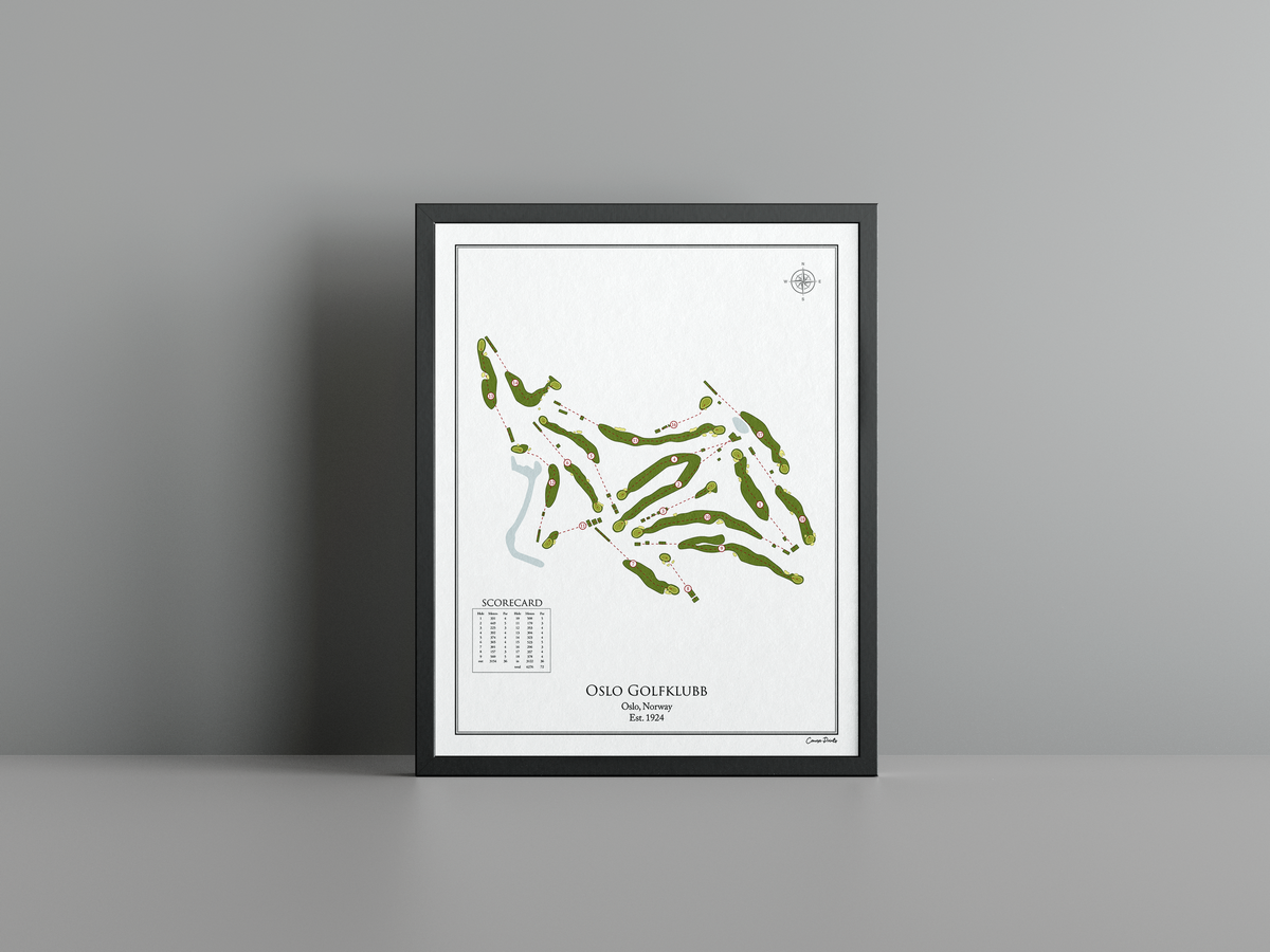 Oslo Golfklubb golf course print, white frame