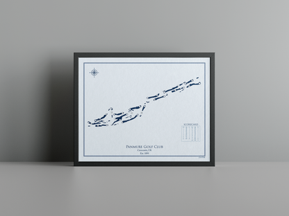Panmure Golf Club golf course print, blue frame
