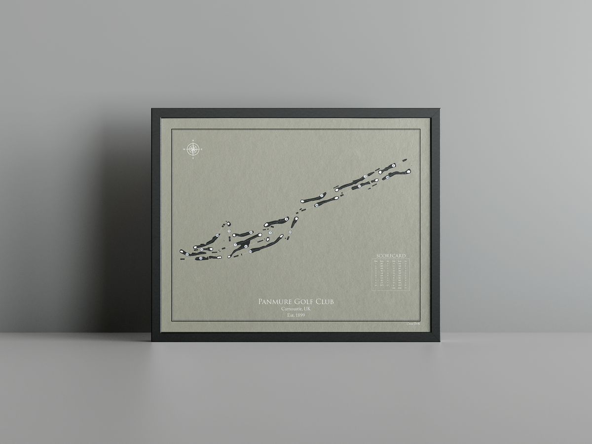 Panmure Golf Club golf course print, brown frame