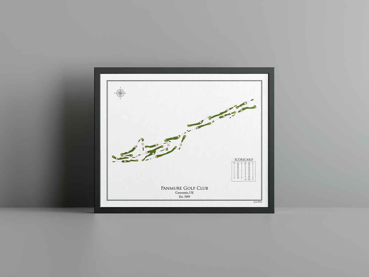 Panmure Golf Club golf course print, white frame