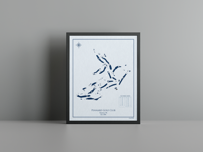 Pennard Golf Club golf course print, blue frame