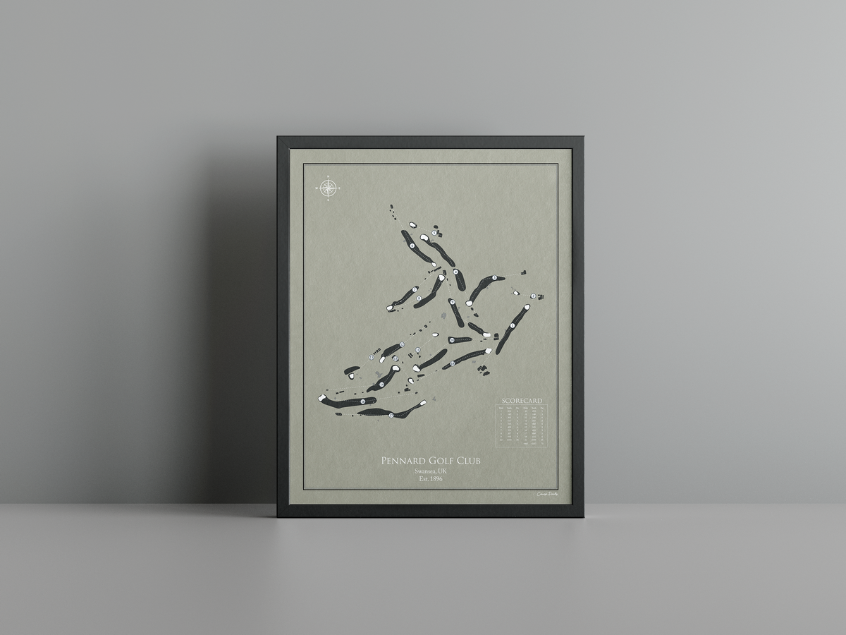 Pennard Golf Club golf course print, brown frame