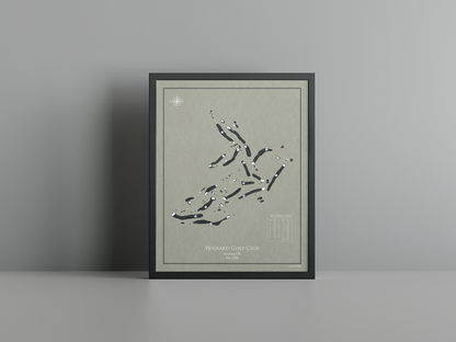 Pennard Golf Club golf course print, brown frame