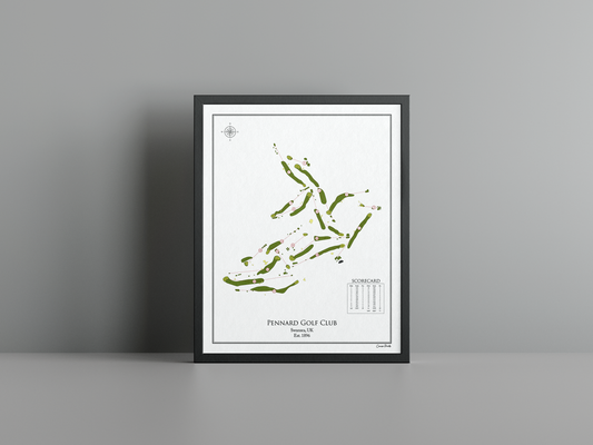 Pennard Golf Club golf course print, white frame