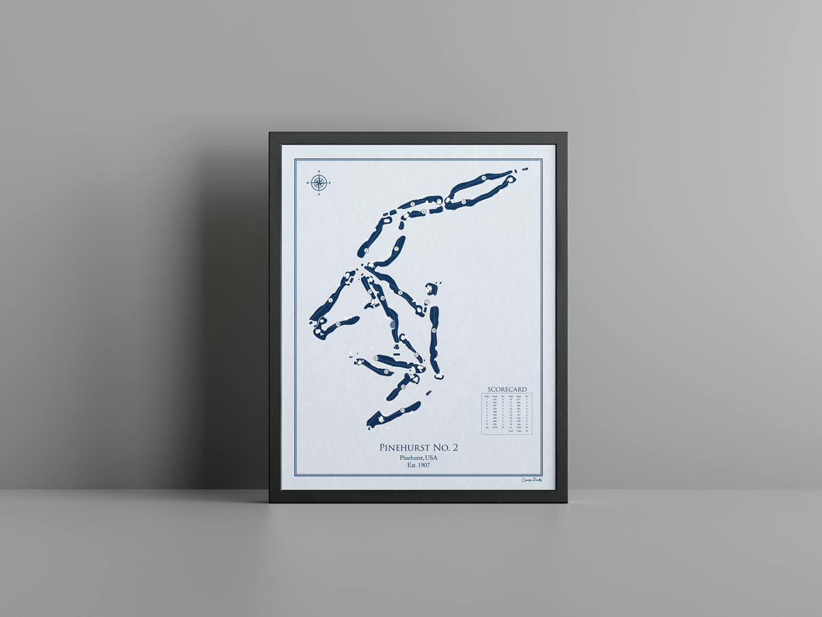 Pinehurst No. 2 golf course print, blue frame