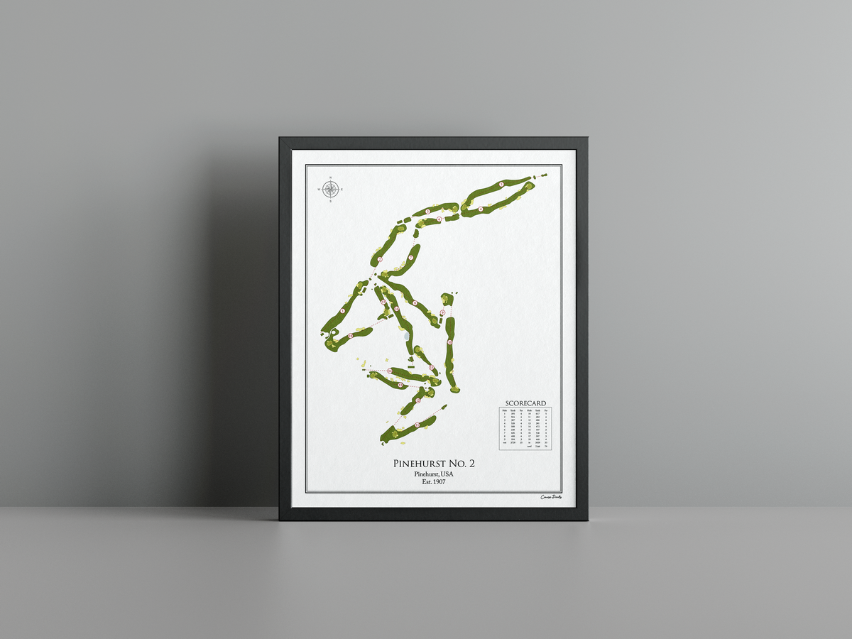 Pinehurst No. 2 golf course print, white frame
