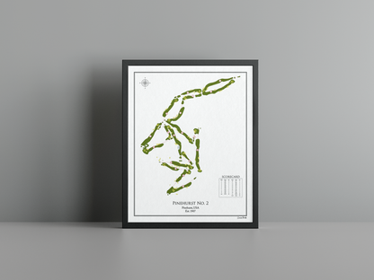 Pinehurst No. 2 golf course print, white frame