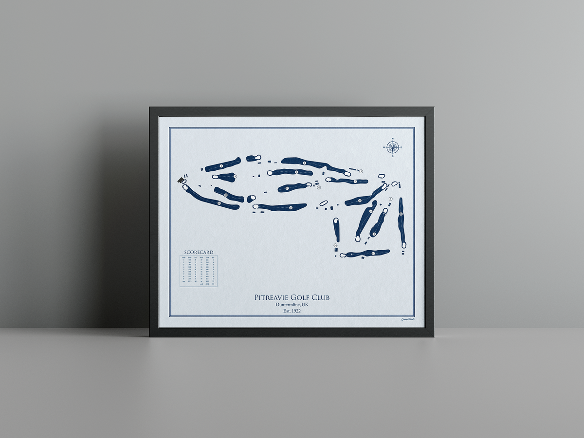 Pitreavie Golf Club golf course print, blue frame