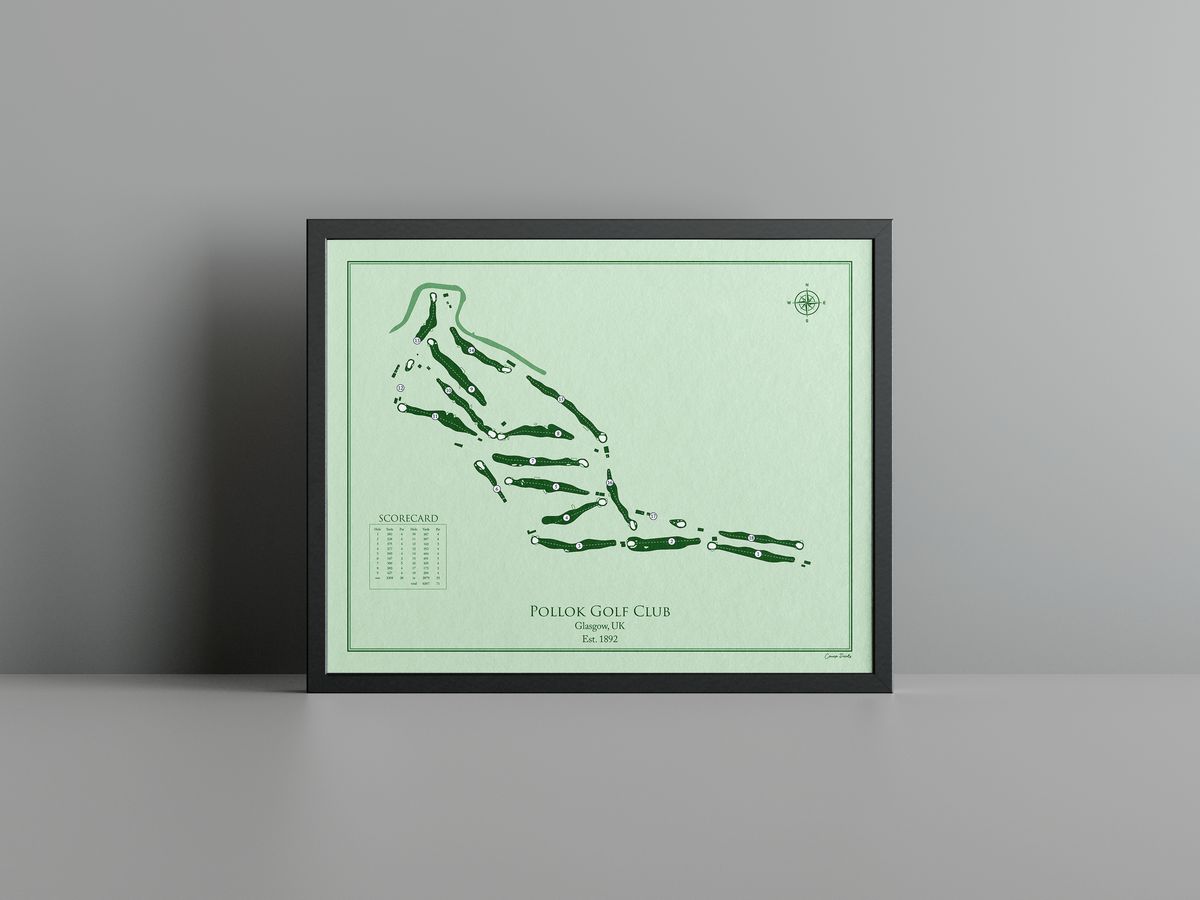 Pollok Golf Club golf course print, green frame