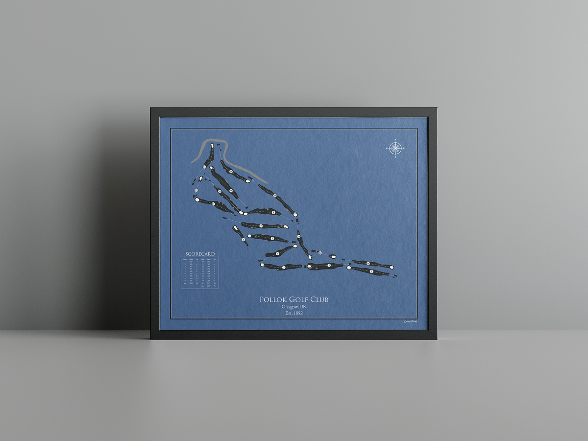 Pollok Golf Club golf course print, navy frame