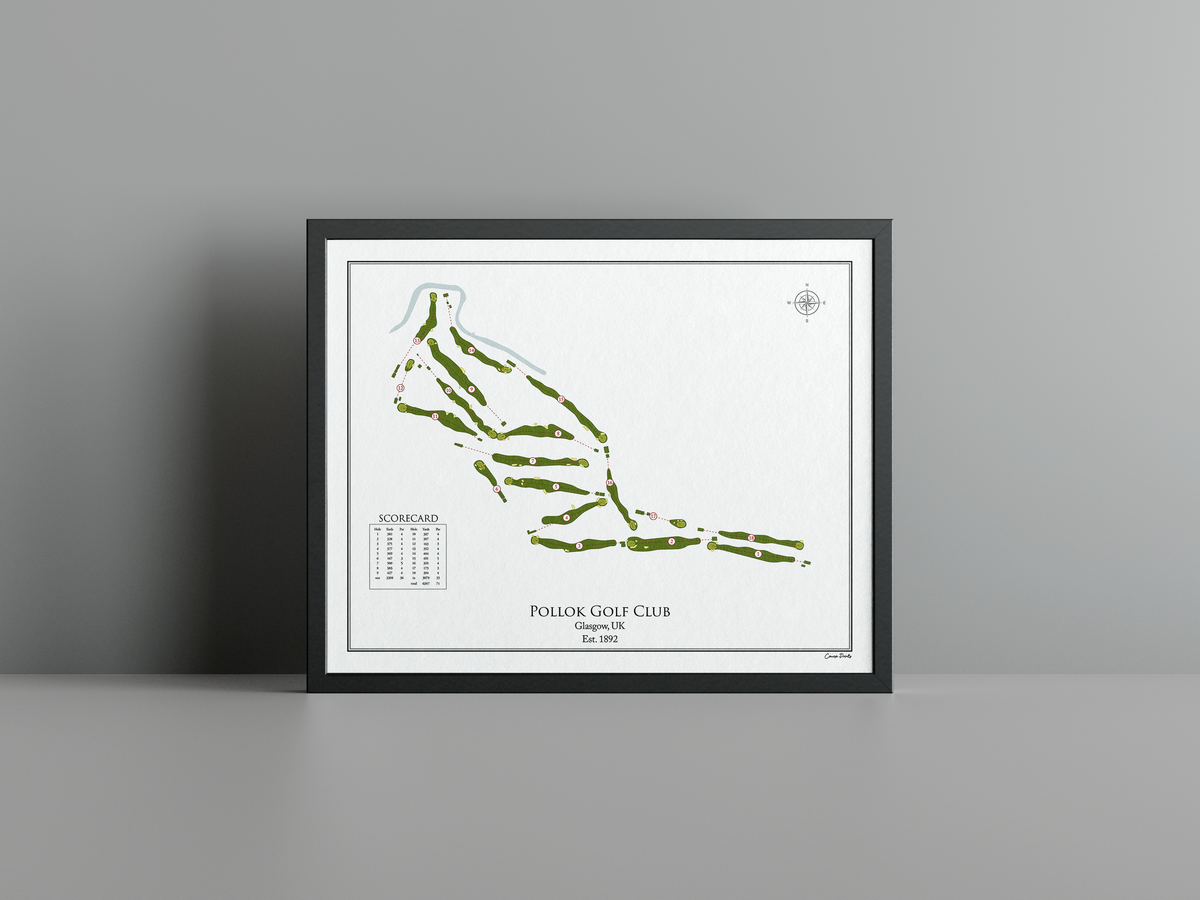 Pollok Golf Club golf course print, white frame