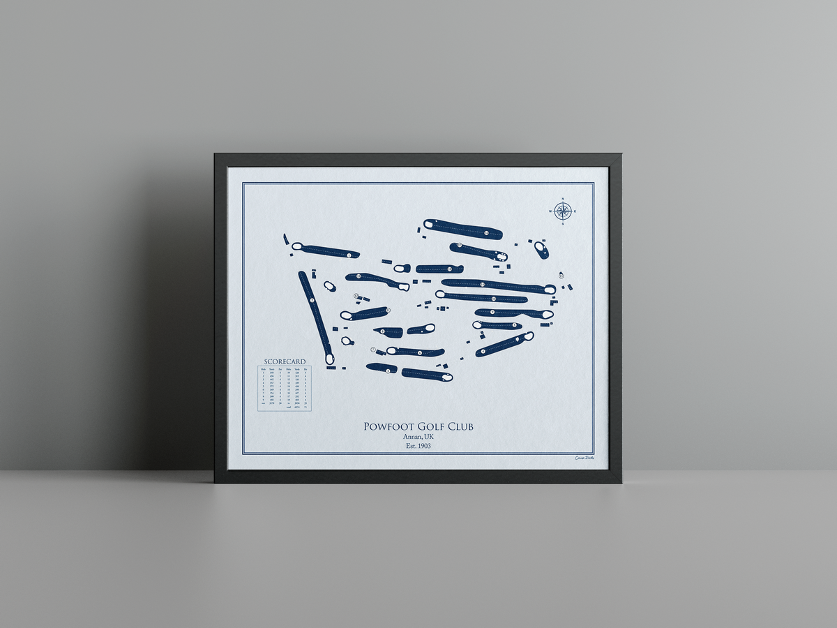 Powfoot Golf Club golf course print, blue frame