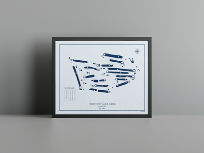 Powfoot Golf Club golf course print, blue frame