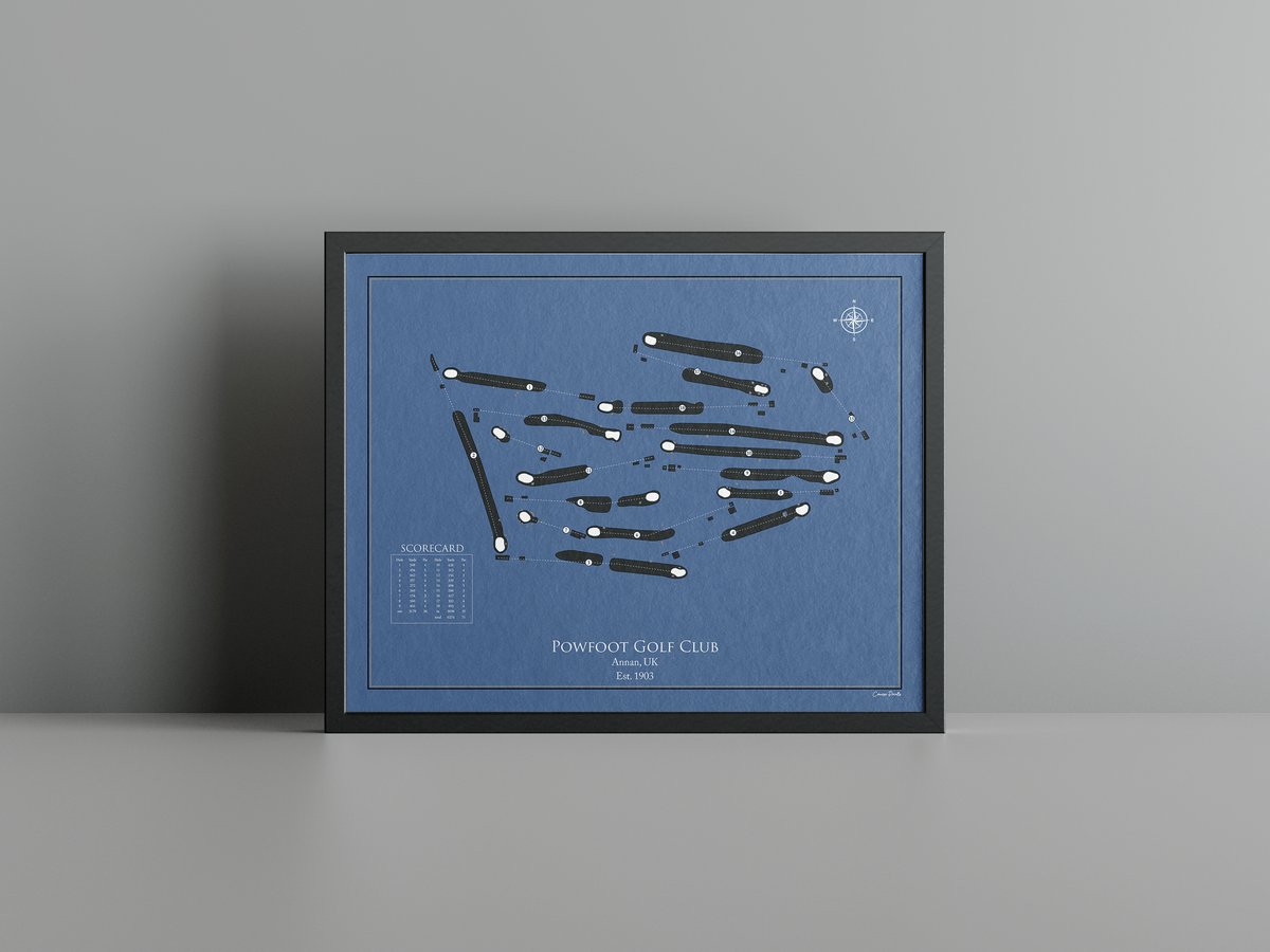 Powfoot Golf Club golf course print, navy frame