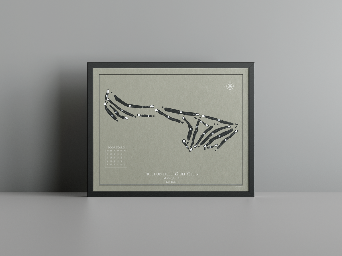Prestonfield Golf Club golf course print, brown frame