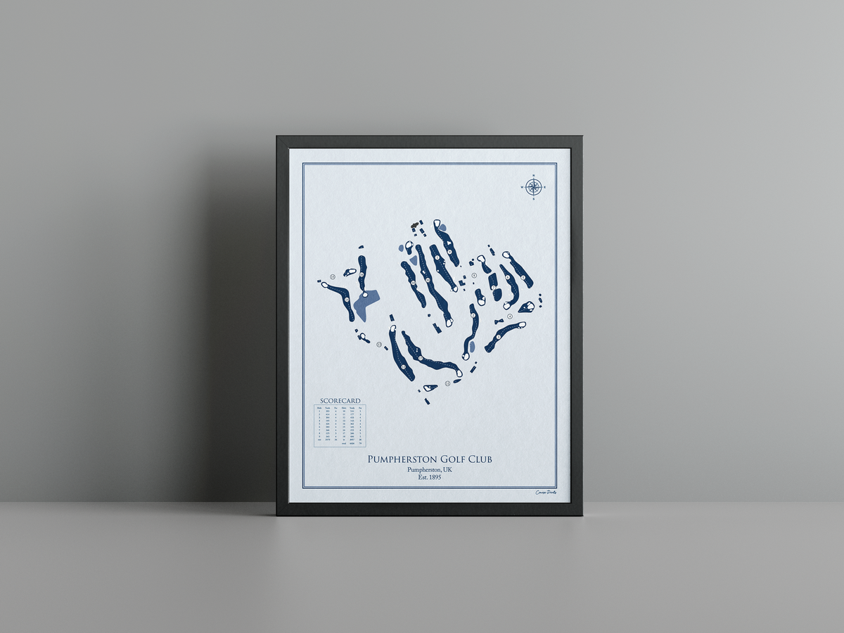 Pumpherston Golf Club golf course print, blue frame