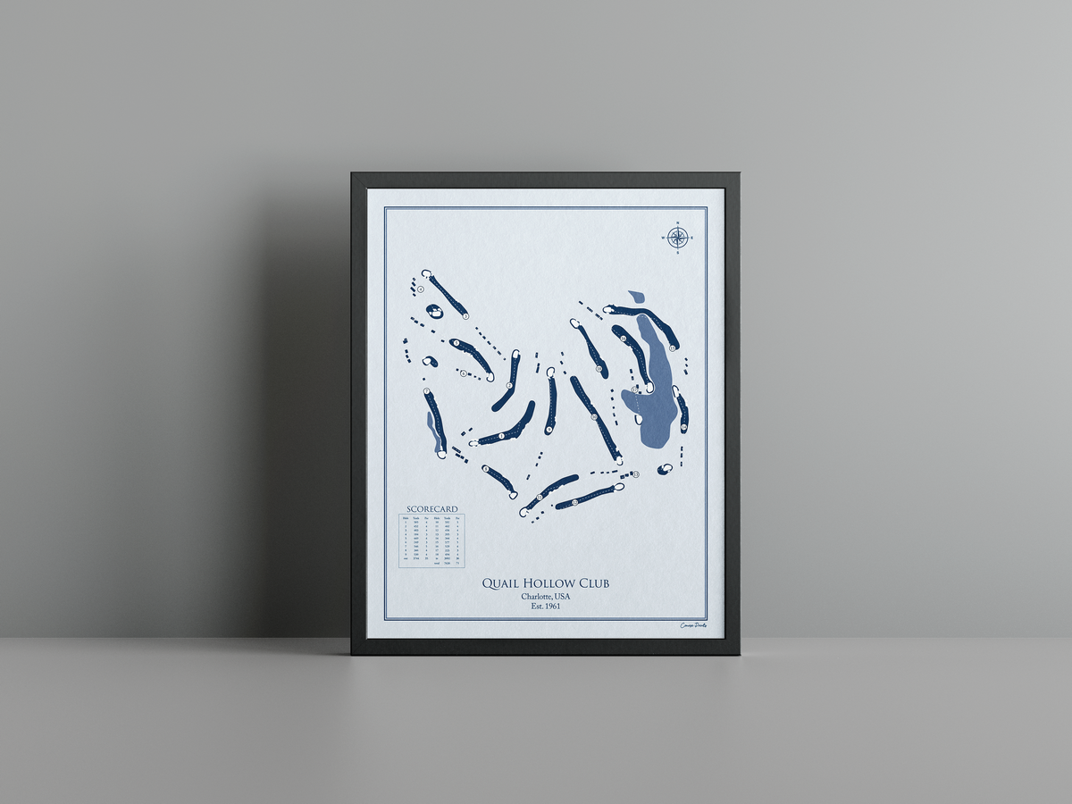 Quail Hollow Club golf course print, blue frame
