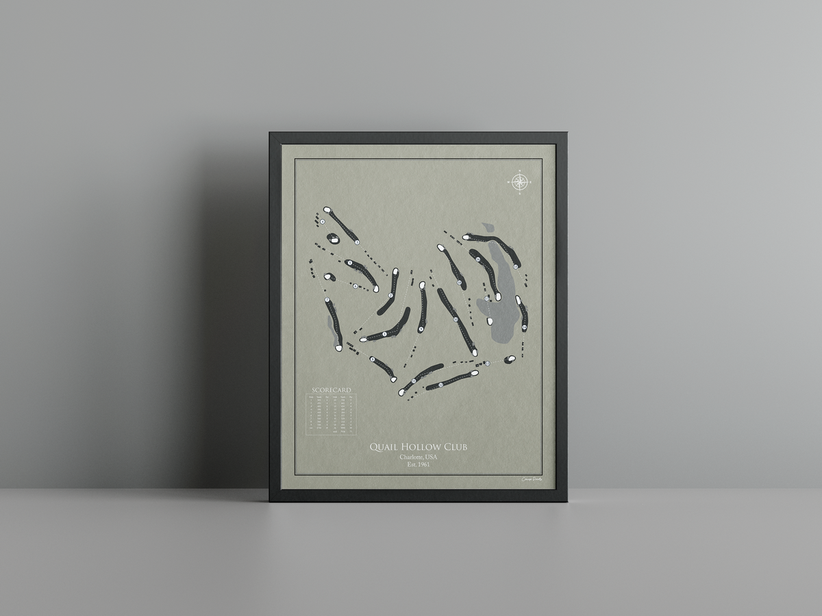 Quail Hollow Club golf course print, brown frame