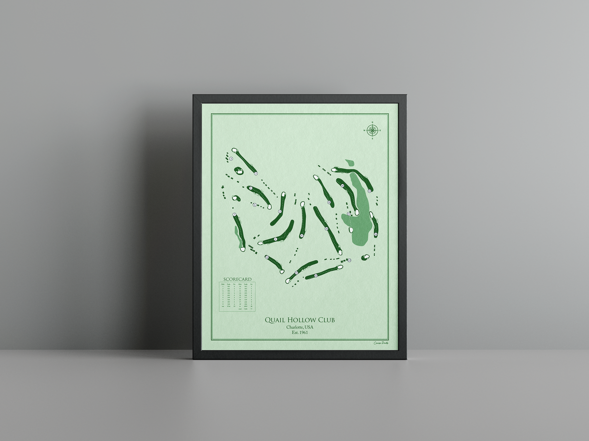 Quail Hollow Club golf course print, green frame