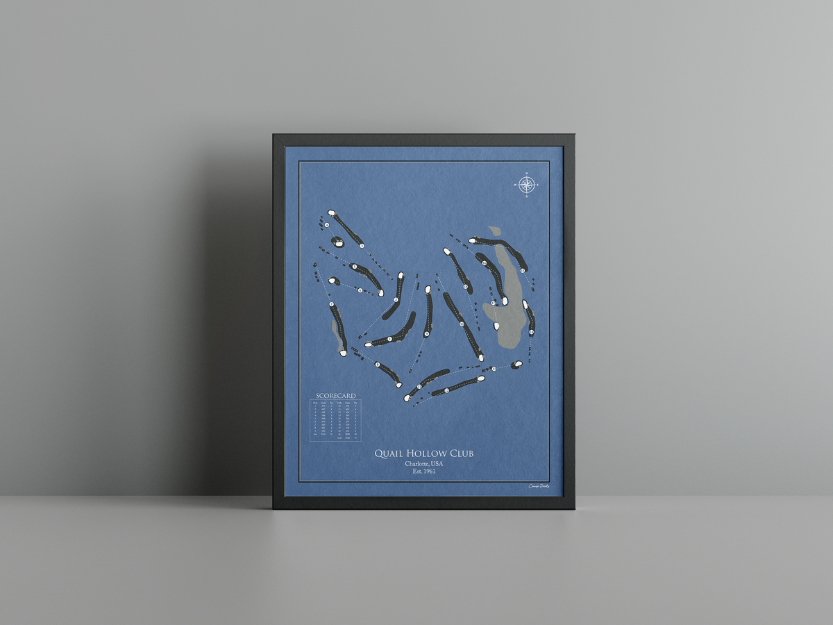 Quail Hollow Club golf course print, navy frame