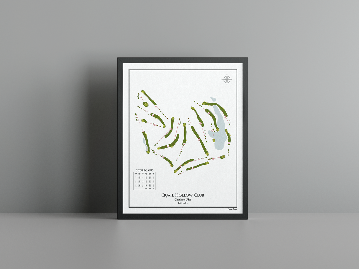 Quail Hollow Club golf course print, white frame