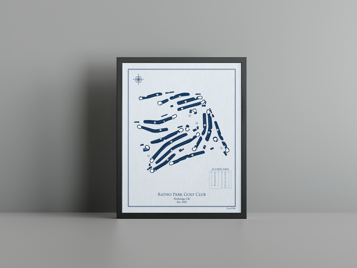 Ratho Park Golf Club golf course print, blue frame