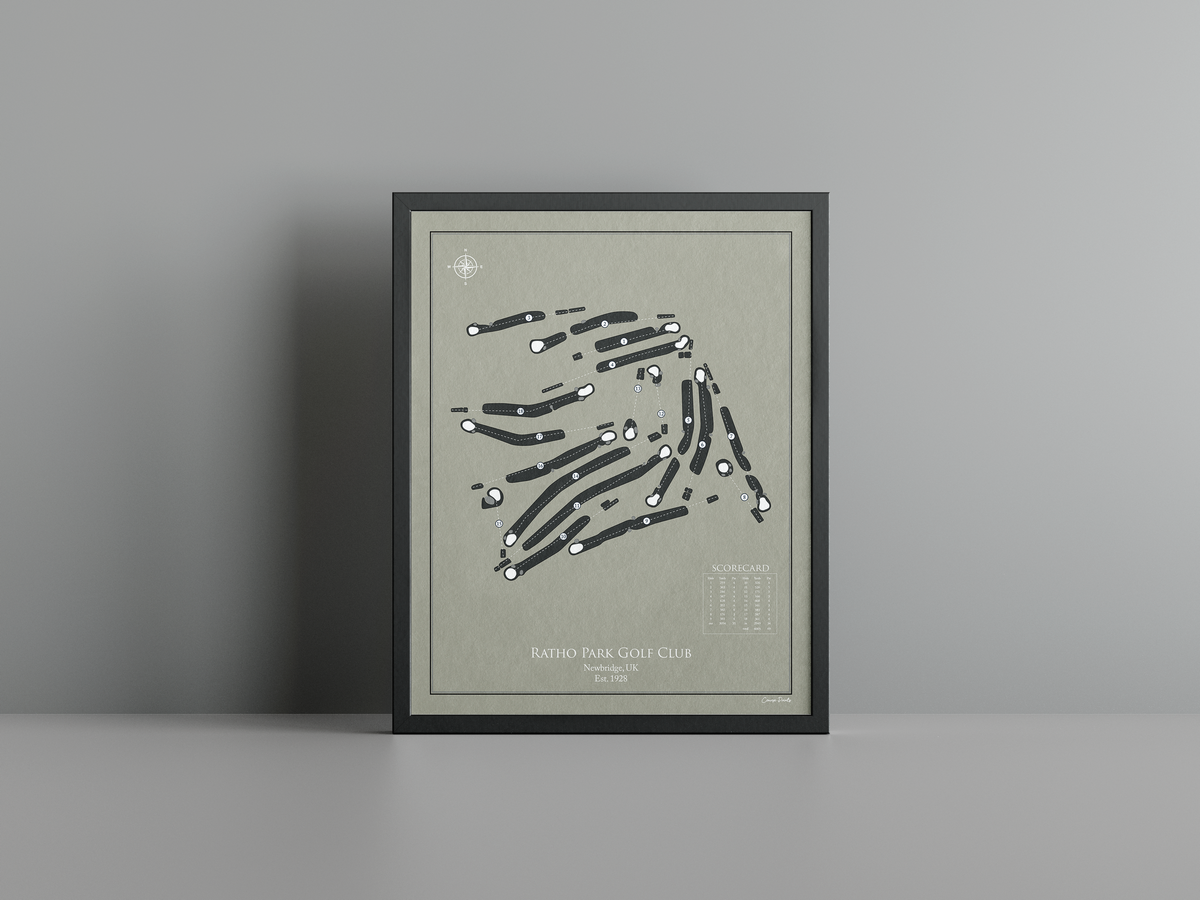 Ratho Park Golf Club golf course print, brown frame